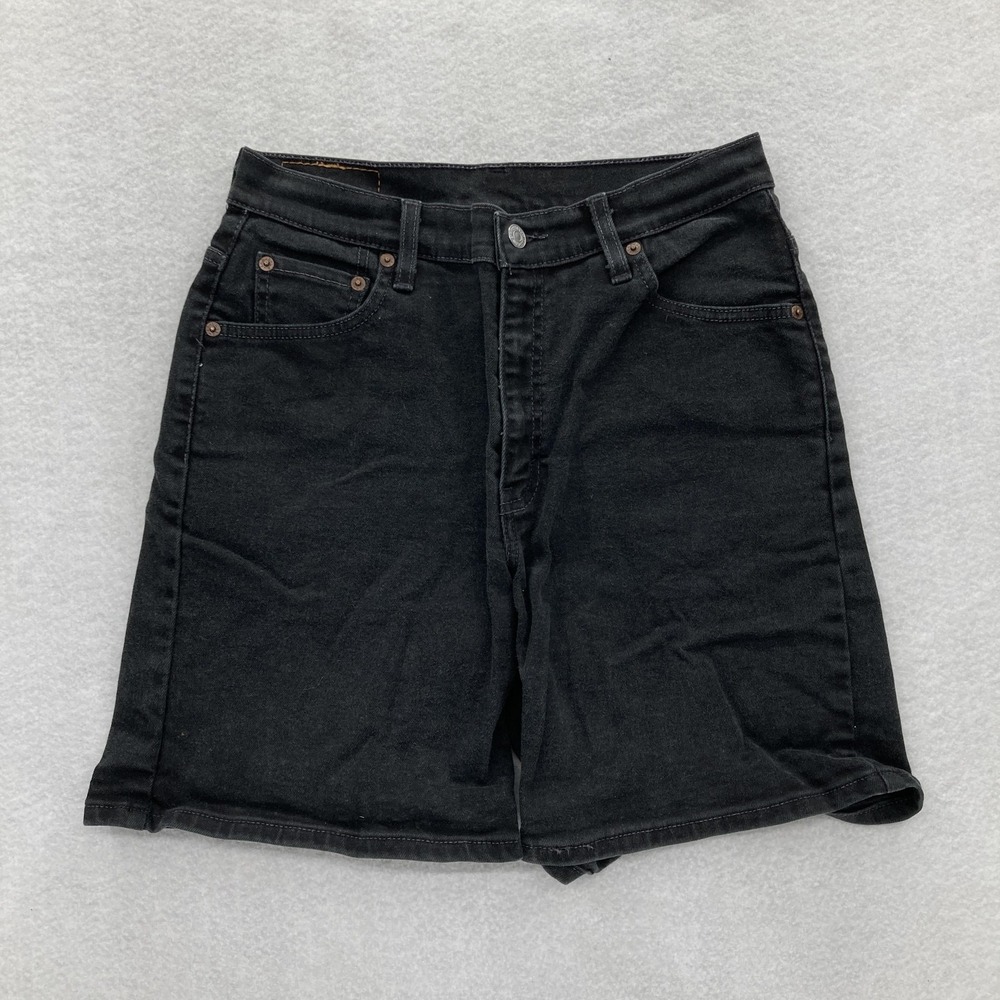 Vintage Levis 550 Shorts Jorts Womens 8 Relaxed Fit Black Denim High Rise 2001
